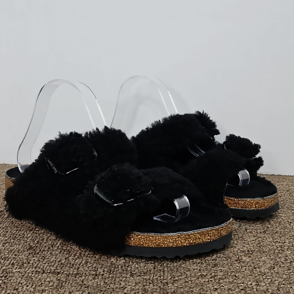 Birkenstock Arizona Shearling Black Buckle Cork Sandals Sz 40 9 Womens Mens 7
